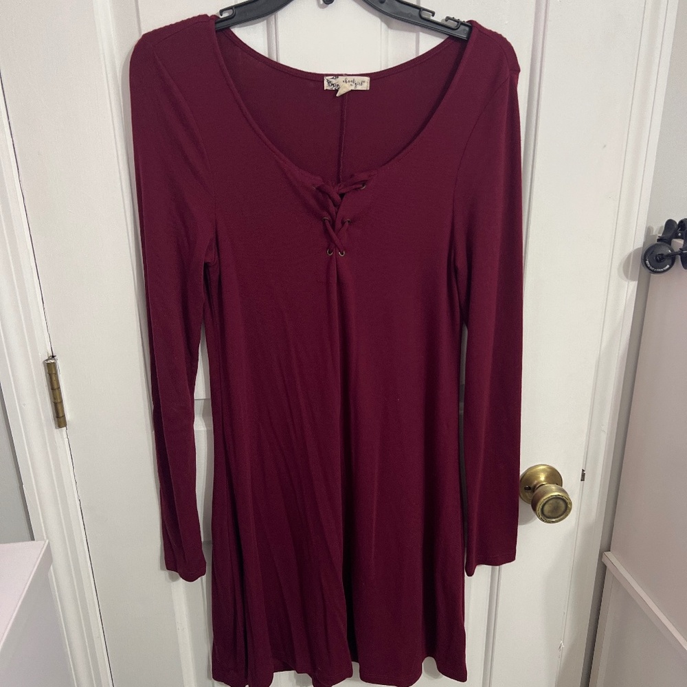 Maroon midi long sleeve dress